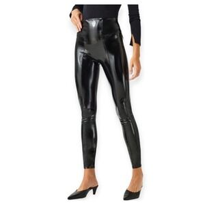 Spanx Faux Patent Leather Leggings S Black High Rise Shiny Skinny Pants 20301Q